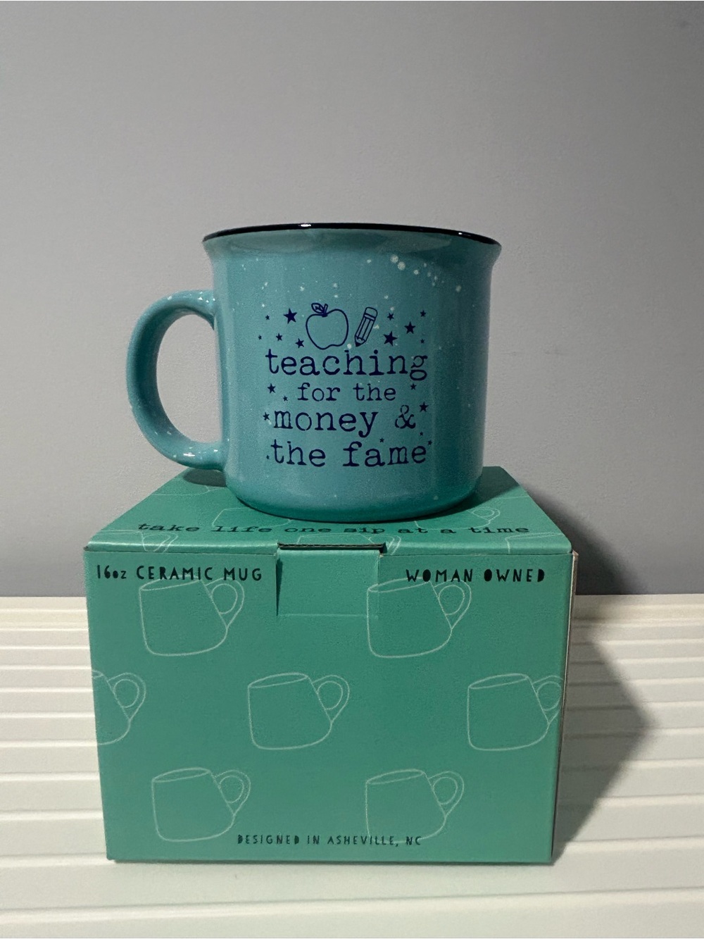 NEW “teaching for the money & the fame” Teal Ceramic 16oz Mug - Picture 2 of 2